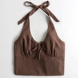 Hollister Chocolate Brown Bow Tie Cropped Halter Top